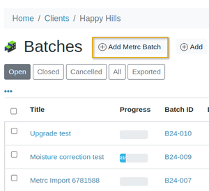 Add Metrc Batch button in Bika Cannabis Open Source LIMS