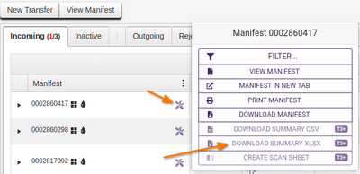 Metrc Track & Trace Transfer download menu to Bika Cannabis Open Source LIMS