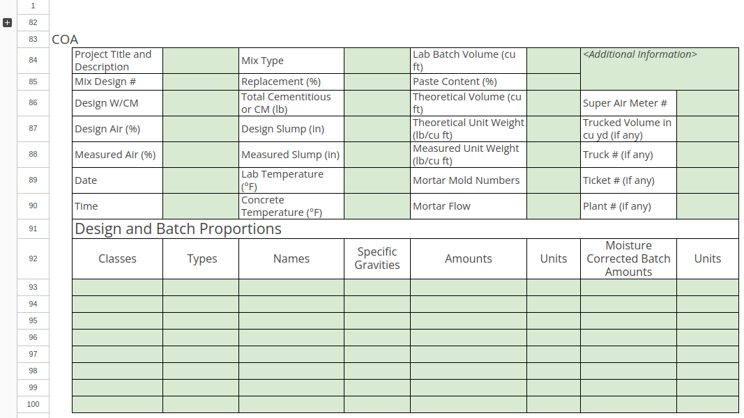 Bika Cement Open Source LIMS Mix import spreadsheet