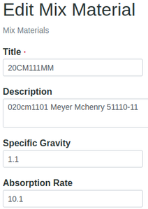 Editing a Mix Material in Bika Cement Open Source LIMS for concrete and cement labs