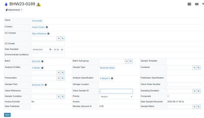 Sample attributes block in Bika Open Source LIMS