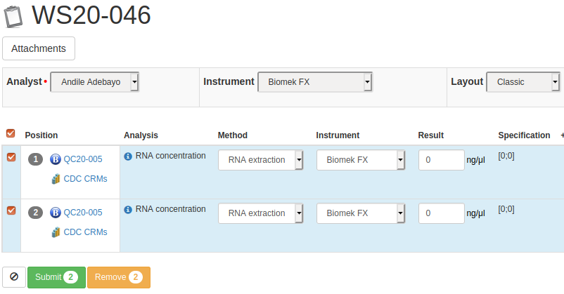 Submit QC result on worksheet in Bika Open Source LIMS