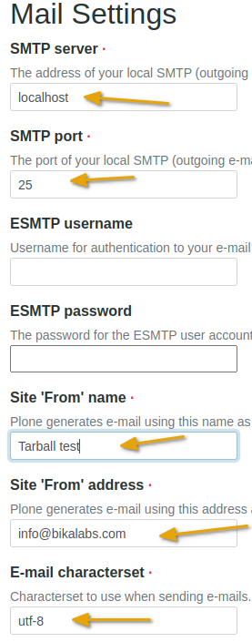 Email server settings in Bika Open Source LIMS