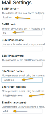 Email server settings in Bika Open Source LIMS