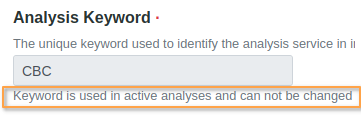 Analysis Service Keyword greyed out in Bika Open Source LIMS